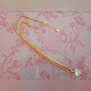 Stunning Gold Tone Chain Necklace with Clear Crystal Heart Pendant